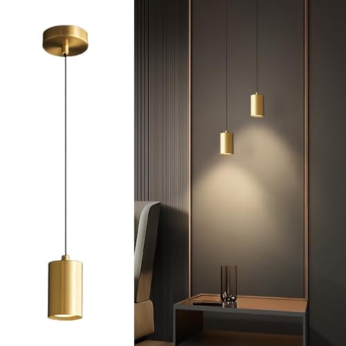 Mini Brass Long Tube GU10 Pendant Light Modern Minimalist Bedside Lamp Kitc