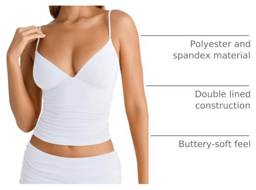 Image of PINKMSTYLE Women's Sexy V Neck Ruched Cami Top Sleeveless Spaghetti Double Layer Fitted Crop Tank Tops