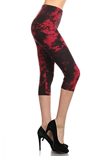 Leggings Depot High Waisted Tie Dye & Fabric Print Leggings for Women-Capri-R956, Red Desert, 3X5X