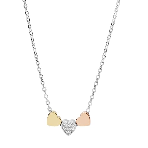 Fossil Necklace For Mujeres Vintage Motifs, 40.6 Cm Length, 5.1 Cm Extension Tri-Tone Stainless Steel Necklace, JF02856998