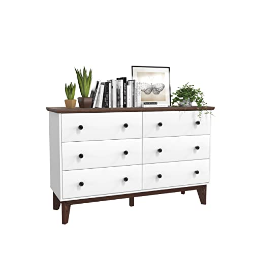Image of JOZZBY 6-Drawer Double Dresser with Wide Drawers,White Dresser for Bedroom, Wood Storage Chest of Drawers for Living Room Hallway Entryway, 47.25'' W x 15.75'' D x 30 .9''H