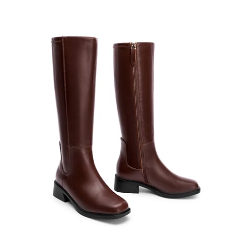 Image of DREAM PAIRS Women's Knee High Boots Square Toe Low Block Heel Casual Comfort Riding Long Boots with Side Zipper