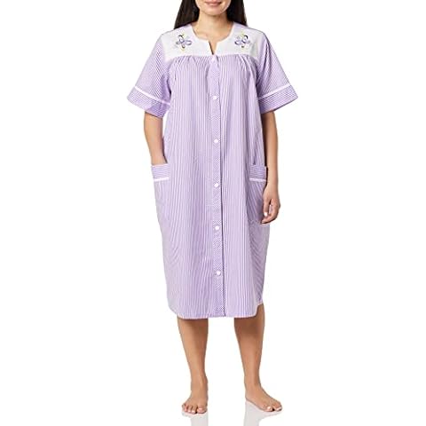 AmeriMark Women Calf-Length Snap Front Knit Duster House Coat Robe – Loose-Fitting Plush Bathrobe - Short Sleeve Bath Robe Lilac Cover