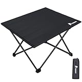 PTEROMY Small Folding Camping Table, Portable Beach Table with Ultralight Aluminum Tabletop for Travel, Outdoor, Camping, Picnics, and BBQs (Black)