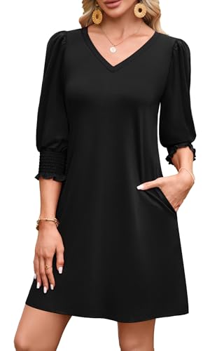 WIHOLL Women's Summer Dresses 3/4 Puff Sleeve Casual Sundress Dress with Pockets Beach Vacation 2025 Fashion