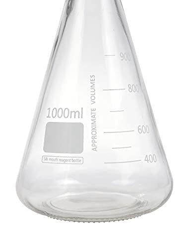 3 Pack Moonetto 1000ml Narrow Mouth Graduated Lab Erlenmeyer Glass Flask with Blue Screw Cap