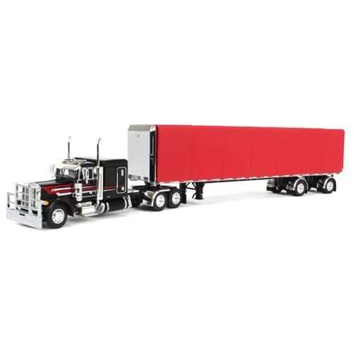 DCP 1/64 Black & Red Peterbilt 379 63in Flattop Sleeper with 53ft Utility Roll Tarp Trailer 60-1612 -  First Gear