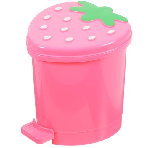 Image of Garneck Mini Strawberry Desktop Trash can with Lid 4.13X3.54In Cute Pink Garbage Bin for Home Office Bedroom Storage and Wastepaper Organizer