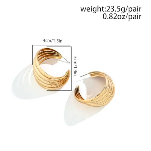 14K Gold Thick Statement Drop Dangle Earrings for Women,Big Chunky Geometric Wavy Hoop Earrings Party Prom Vintage Jewelry Gifts3