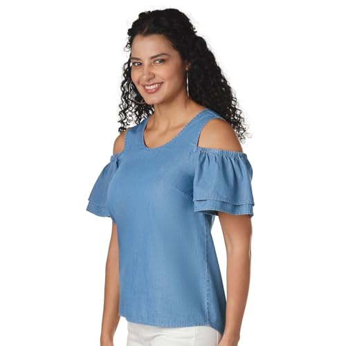 MasseysCold-Shoulder Chambray Denim Shirt2