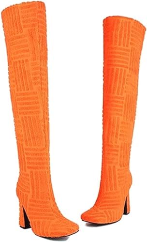 Women's Wide Calf Knee High Boots, Fur-lined Low Hidden Wedge Boots Chunky Heel Pointed Toe Suede Slip on Slouchy Boots