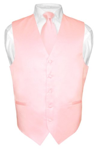 Men's Dress Vest & NeckTie Solid PINK Color Neck Tie Set for Suit or Tuxedo