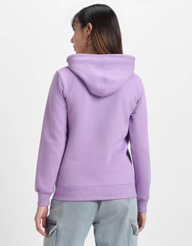 Image of JUNEBERRY Cotton Fleece Regular Fit Hooded Sweatshirt Lastest Back Graphic Printed Winter Hoodies for Women (Available in Colors: Black, SOYA Bean, Orange, Marshmellow, White & Lilac)