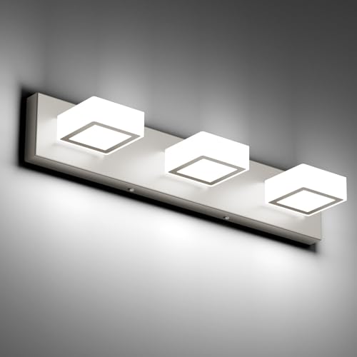 Image of Ralbay Brushed Nickel Bathroom Vanity Lights 24inch Metal Acrylic LED Modern Bathroom Wall Lighting Fixtures Brushed Nickel (White Light 6000K, Non-dimmable)
