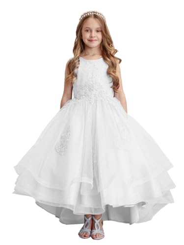 Lace Appliques Pearls Flower Girls High Low First Communion Dresses for Wedding Party Pageant Party Gowns PY033