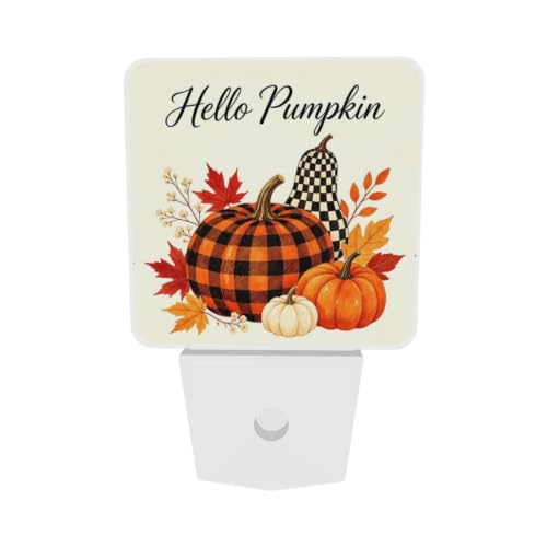 Image of Pumpkins Autumn Leaves Fall LED Plug-in Night Light 2-Pack, Auto Sensor Nightlights Set of 2