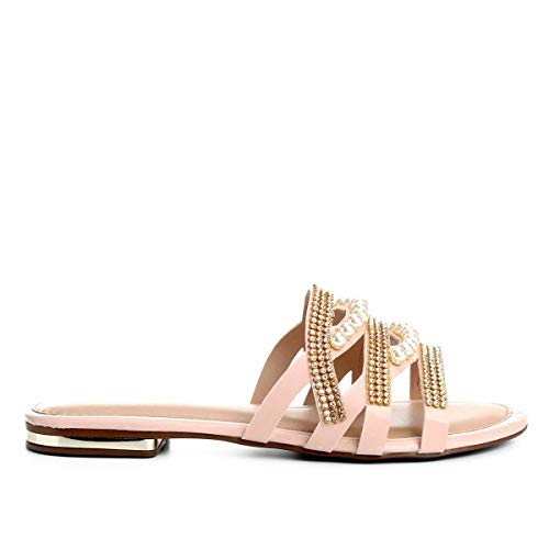 Rasteira Drezzup Strass Pérolas - Nude - 34