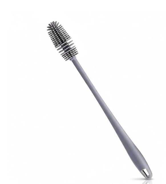 Bottle Brush (Small Size) Silicone Bottle Cleaning Brush with Long Handle for Water Bottle, Flask, Baby Bottle, Glass, Mug & Thermos (Grey, Pack of 1)-image-3
