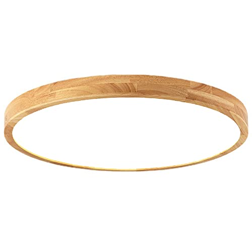 DOBQHWY Plafones Techo Madera Retro Luz Techo Industrial En Forma Disco Iluminación Techo con Pantalla Acrílica Ultrafina Luminaria Techo Regulable LED Ahorro Energía para Estudio Dormitorio Comedor