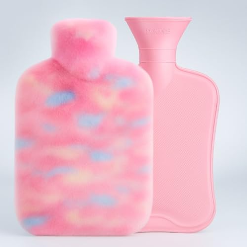 Nuvex Hot Water Bottle with Ultra Soft Cover, Medical-Grade Silicone Hot Water Bottle for Menstrual Cramps, Hot & Cold Therapy, Back Pain & Muscle Aches, Therapeutic Warmth & Comfort (2000ml, Rainbow)