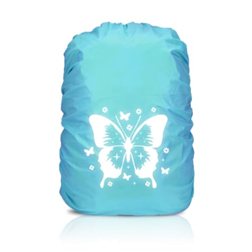 TaleMoon Regenschutz Rucksack Kinder 30-40L Schulranzen Regenhülle Wasserdicht Blau Schmetterling Regenschutzhülle mit Reflektoren für Jungen Mädchen Schulanfänger