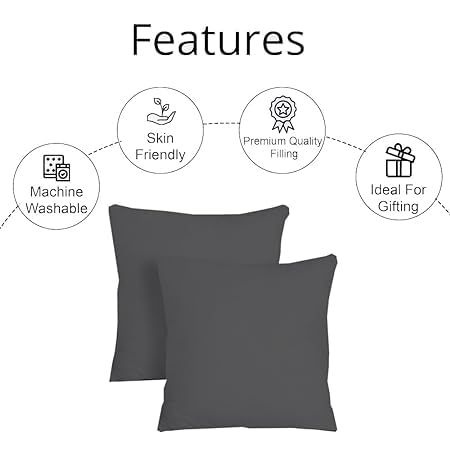 Image of Premium Polyester Fiber Cushion Fillers - Pack of 2 Pcs | 20 x 20 Inches | Dark Grey| Cushions, Sofa Pillow, Cushion for Sofa, Cushion for Bed, Decorative Pillow, Pillow for Support