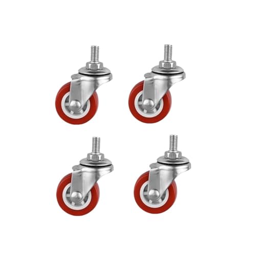 Roulettes CMCL anti-bruit pour meuble, lot de 4 roues PVC 1.5 pouces avec vis rouge M8