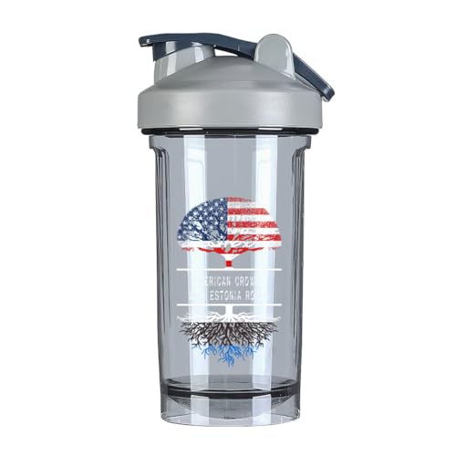 America Crown With Estonians Roots 18 Ounce Shaker Cup,Fashion Theme Pattern Shaker Bottle Leak-proof Workout Shake Bottles 500ML/18 oz Perfect for Pre Workout