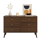 Prepac Milo Mid-Century Modern 6 Drawer Double Dresser for Bedroom, Wide Chest of Drawers, Contemporary Bedroom Furniture, 16.75