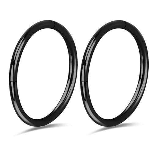 PIERCINGBOY 2pcs 11mm Titanium Nose Rings 16G Nose Ring Hoop 16 Gauge Black Cartilage Helix Tragus Daith Rook Hoop Earrings Hinged Segment Septum Clicker Body Piercing Jewelry