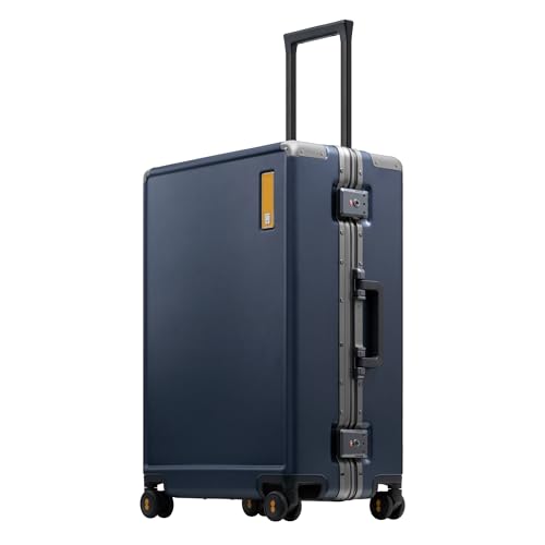 LEVEL8 Zipperless Checked Luggage with Aluminum Frame Upgraded Medium Hardside Suitcase with Spinner Wheels Metal Travel Luggage with Double Tsa Locks 24 Inch Blue