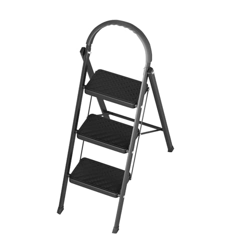 Escalera Plegable 3 Peldaños, Escalón Plegable para Hogar - Escalera Multipropósito con Plataformas Antideslizantes, Soporte 150kg Almacenamiento Fácil para Cocina y RV (Negro)