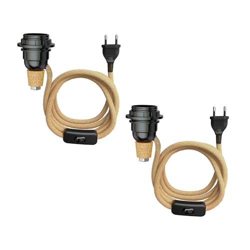 ledscom.de 2 pezzi lampada da tavolo in sughero FLAKO con interruttore e cavo tessile, canapa, beige naturale, 1x E27 max. 60W, senza bottiglia, senza lampadina