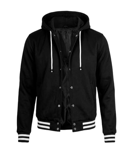 Image of Decrum Hooded Varsity Jacket Men - Fashion Trendy Casual High School Baseball Letterman Mens Hoodie Bomber Jackets