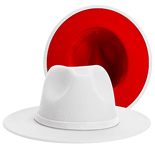 Image of Wide Brim Fedora Hats for Women Mens Felt Fedora Hats With Belt Buckle