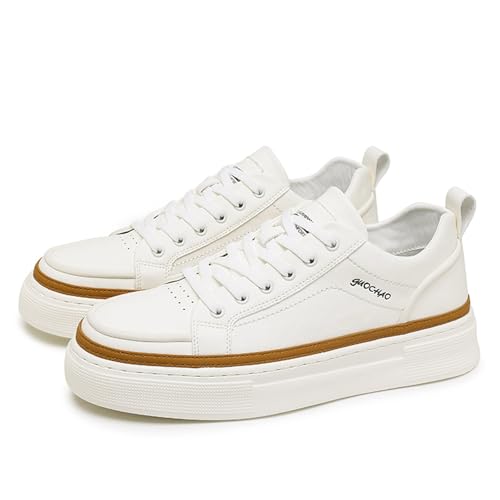 Men's Fashion Leather Lace up Platform Sneakers Lightweight Comfortable Non Slip Dress Casual Walking Tennis Driving Daily Shoes