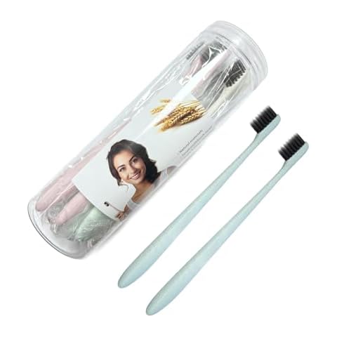 TeenFighter 10Pcs Family Pack Eco-Friendly Small Head Wheat Straw Toothbrush, Bamboo Charcoal Soft Bristles Toothbrush for Kids and Adults, Toothbrushes for Sensitive Gums and Teeth, Travel Carry Cover