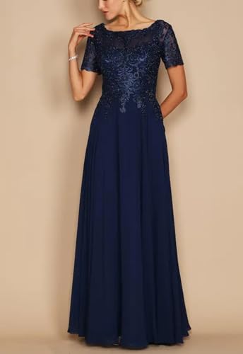 Short Sleeves Formal Mother of The Bride Dress for Women Chiffon Lace Applique Mother of Groom Dress for Mom ZXLM0352