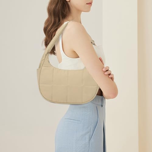 Quilted Puffer Crescent Bag for Women Nylon Shoulder Handbag with Zipper, Casual Underarm Purse for Shopping, Parties & Gifts4