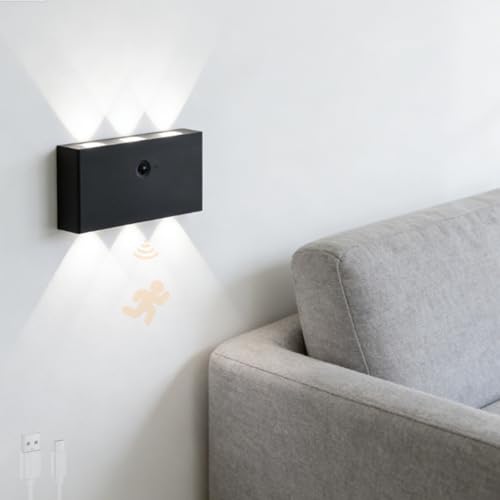 Lámpara de pared recargable para pasillo con sensor de movimiento negro