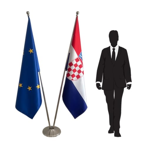 Drapeau Croatie et UE avec mâts et pied de prestige CN3-EU-HR