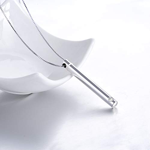 Personalized 925 Sterling Silver Name Urn Bar Disc Necklace Keepsake Ashes Cremation Hair Memorial Jewelry Custom Engraved Message Locket With Cubic Zirconia (Urn Necklace Without Engraving) #TOP1