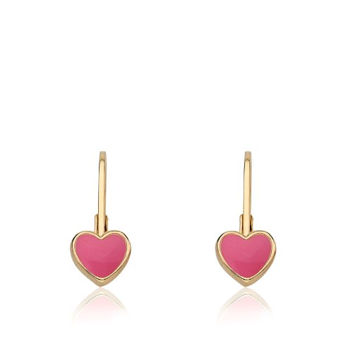 Kids Earrings - 14k Gold Plated Enamel Heart Leverback Earrings - Hypoallergenic and Nickel Free For Sensitive Ears