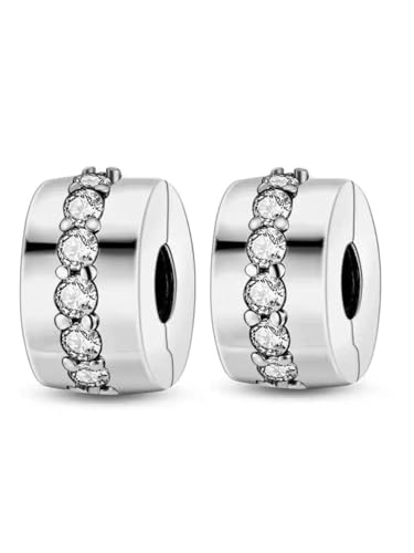 Anduonie Charms Stopper Gold Charms Anhänger Silber 925 für Armbänder rot Charme Anhänger Perlen Charmes kompatibel mit europäischen Armbändern für Fraue (White 2 pcs)