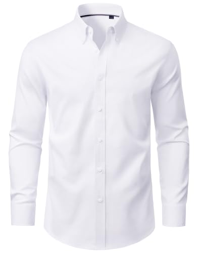 Alimens & Gentle White Oxford Shirts Men Long Sleeve Stretch Dress Shirt