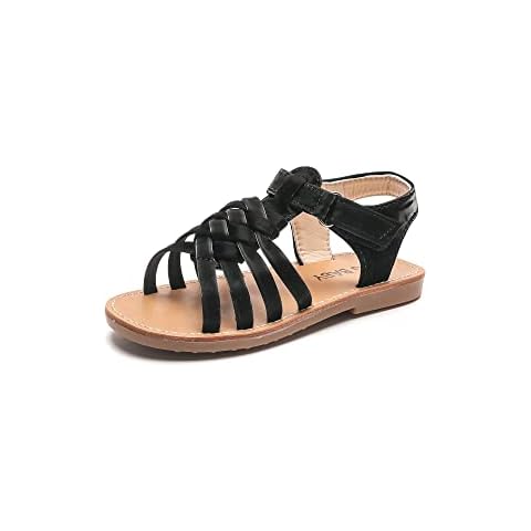 Komfyea Girl's Open Toe Strap Flat Summer Dress Princess Sandals Shoes(Toddler/Little Kid) MGV533Black30 Cover