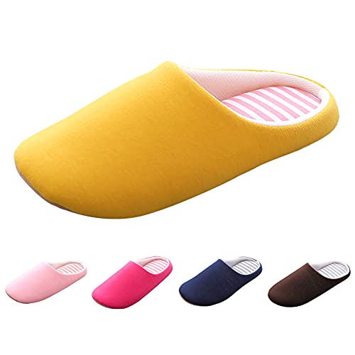 Womens Indoor Memory Foam Cotton Slippers Slip On House Shoes Flats Lightweight Non-Slip Rubber Soles Cozy Soft Home Slides Unisex Men Women Solid Color Comfortable Closed Toe Slippers