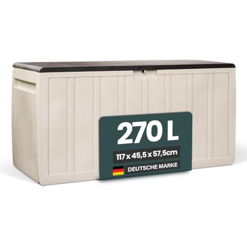 Kreher XXL Coffre à coussins/Boîte de rangement Leonardo en crème-blanc avec 270 L de volume utile - robuste, lavable et facile à assembler