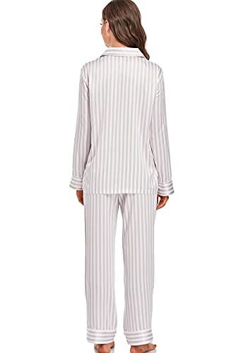 Image of Serenedelicacy Women's Satin Pajama Set Long Sleeve Button Down Sleepwear 2-Piece Silky Pj Set