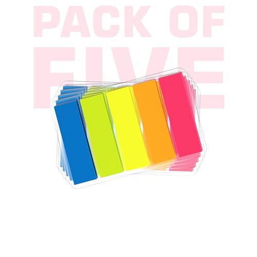 Image of Cubic Transparent 5-Color Plastic Flag Sticky Notes | Pack of 5 (100 Sheets Each) | Bright & Durable PET Page Markers for Indexing, Bookmarking & Organizing | Strong Adhesive & Easy Peel-Off
